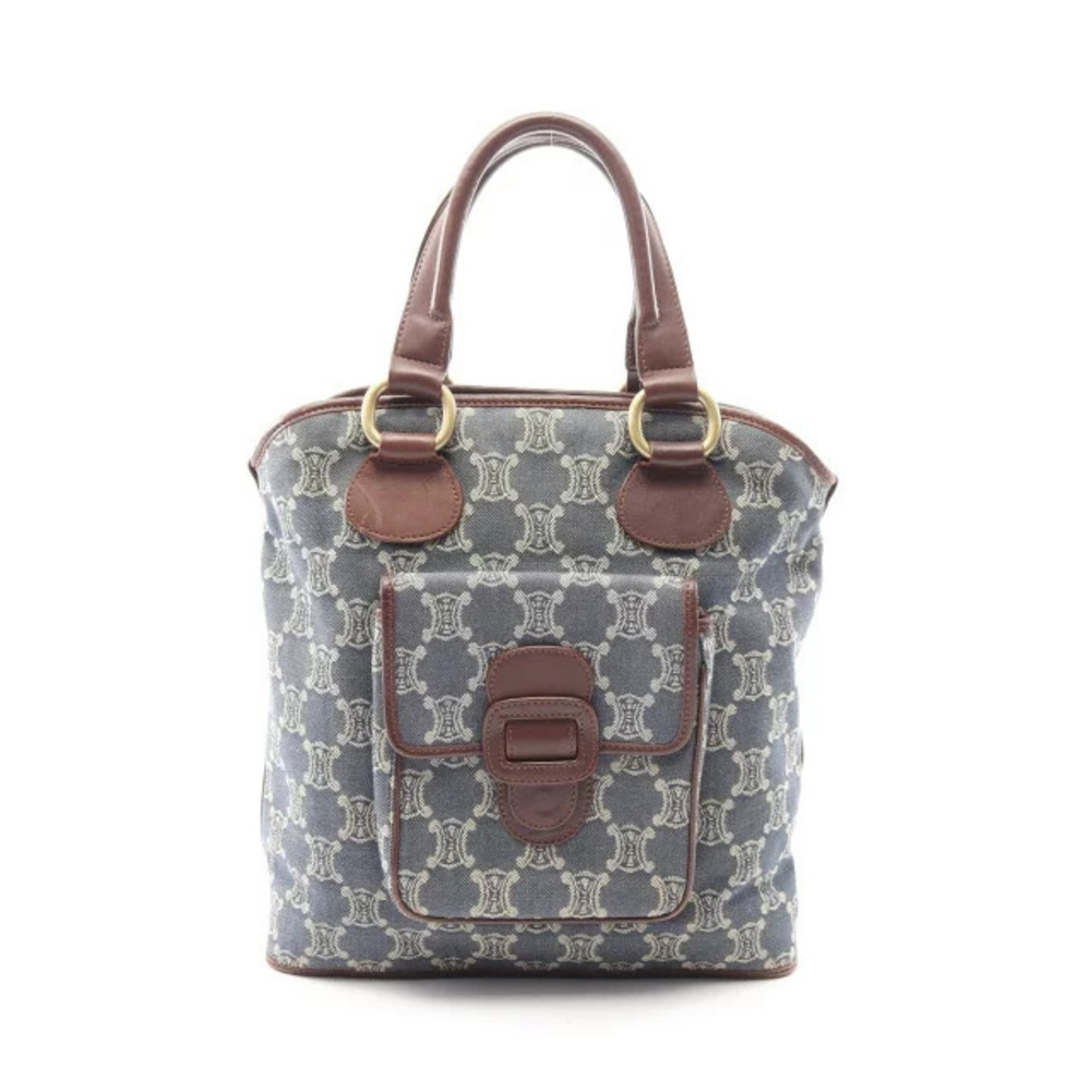 Celine Paris Macadam Tote Bag Denim Leather Blue Brown